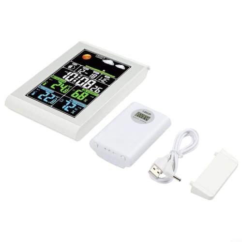 CashMuch Reloj de estación meteorológica inalámbrica, pantalla a color con sensor remoto (blanco)