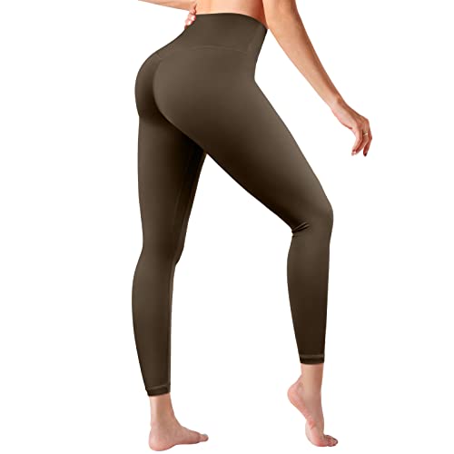 Oielai Leggings Mujer de Cintura Alta, Pantalon Leggings Deporte Yoga Mujer Suaves, on Bolsillo Interior,para Running Training Fitness Yoga, Marrón, XL