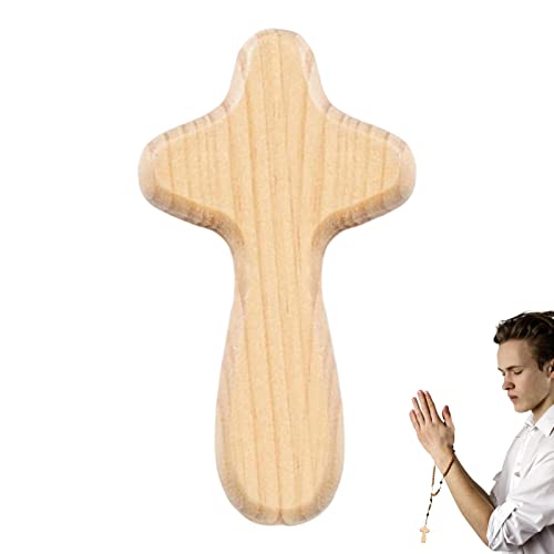 BAOK Pequeñas cruces de madera a granel, mini cruz de madera, cruz de adherencia, cruz cómoda de mano para caber en tu mano, cruz de palma para creer