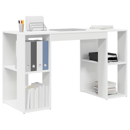 Bureau informatique blanc 130x50 cm avec étagères de rangement intégrées