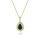 Weviway Emerald Teardrop Necklace for Women - 18K Gold Plated Dainty Birthstone Green Pendant Necklaces, Adjustable Gemstone CZ Jewellery Gift for Her