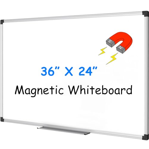 Image of XBoard Magnetic Whiteboard 36 x 24 Inch, Hanging Dry Erase Board with Aluminium Frame & Marker Tray 3' x 2' | Wall Mounted Magnetic White Board for Home School Office