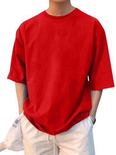 Image of LEOTUDE Half Sleeve Oversized Tshirt for Men, Round Neck Cottonblend Drop Shoulder Solid T-Shirt
