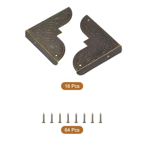 Image of uxcell 16pcs Vintage Corner Protector 2 inchx2 inchx0.4 inch Decorative Metal Edge Corner Protectors Brackets with Mounting Nails for Box Wooden Case Chest Table Desk Bronze