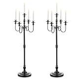 Candeldo Floor Candelabra Candle Holder: 48 Inches Black Candelabras Set of 2 Halloween Decor 5 Arm Tall Dinning Tables Centerpieces Modern Candles Stand Fireplace Decoration