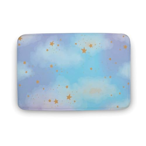 玄関マット室内 星 星柄 かわいい 宇宙 ブルー 泥落としマット 滑り止め 50x80cm 大判 カーペット 耐摩耗性 吸水 ドアマット バスマット ふわふわ 柔らか 洗える 抗菌防臭 足拭きマット 廊下 洗面所 掃除 ラグマット オールシーズン適用 水洗