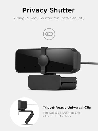 Lenovo 310 FHD Webcam, 1080p, FHD Resolution @30 FPS, Plug-and Play USB Connectivity, 1.8M Cable, 2 Integrated Microphones, External Privacy Shutter, Black - image 5