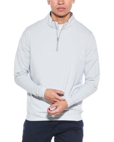 Peter Millar Men's British Grey Perth Stretch Loop Terry 1/4 Zip Sweater - Large