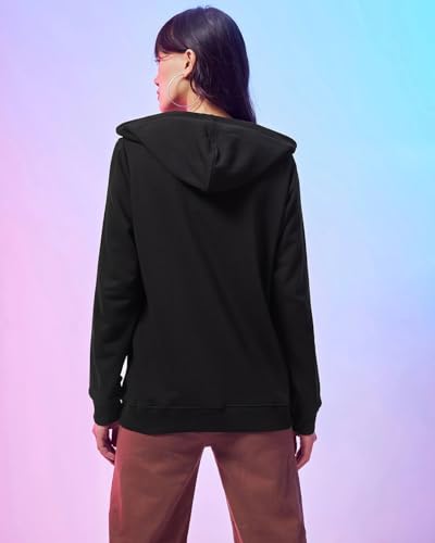 Image of Casual Black Zipper Hoodie for Women's