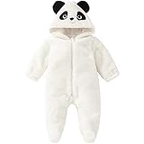 pureborn Newborn Baby Snowsuit Winter Fleece Cute Bear Footed Jumpsuit Hooded Pramsuit Infant Girls Boys 0-3 Months Panda Bear