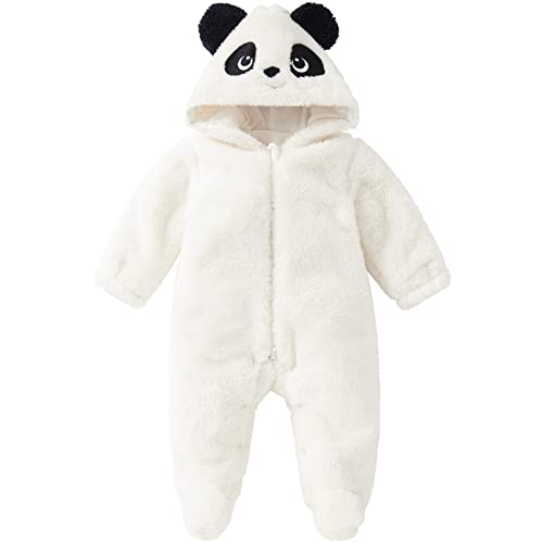 Image of pureborn Newborn Baby Fleece Footed Jumpsuit Hooded Pramsuit Winter Snowsuit for Infant Boys Girls 0-12 Months