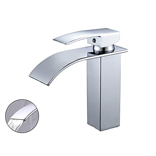 Grifos de baño cascada, grifo monombloque mezclador cromo (estándar británico) lavabo agua fría y caliente cromado latón grifos... (chapado en plata) Cover