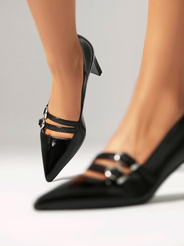 XIEDA Women's Pointed Toe Block Heels High Heel Pumps Office Work Heels Dress Shoes4