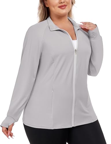 FOREYOND Plus Size Workout Jackets for Women Lightweight Full Zip Up Athletic Running Hoodies with Thumb...