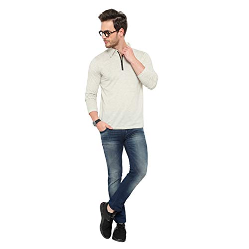 Image of Men's Cotton Blend Full Sleeve Zip Neck Polo T-Shirt (Pack of 1)