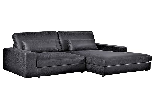 Container Furniture Direct Luxe Modern 2-Piece Chaise Sectional: Solid Wood Frame, Durable Leather Look Fabric, for Lasting Style and Comfort, Black - Right Facing