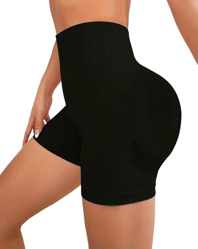 WUSQHY Womens Bike Shorts Women's Athletic Shorts, Solid Color, High-Waisted Cycling Sportswear-Black-M50-55Kg