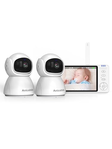 Image of Video Baby Monitor with 2 Cameras, 5 inch LCD Display, No WiFi Hack-Proof Security, Remote Pan-Tilt-Zoom, 31H Battery Life, 1000ft Range, Night Vision, Temperature & Cry Alarms