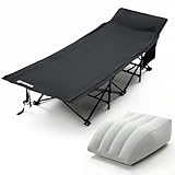 BOSQUE Folding Camping Cot, Adjustable Camping Cot for Adults, Portable Reclining Lounge Chair with Mattress/Pillow, 600D Oxford Camping Cots for Indoor/Outdoor