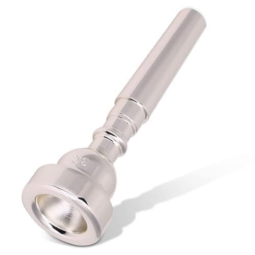 Bach Trompetenmundstück 3C, 8,7cm/3,43 Zoll Bach Trompete Mundstück 3C Neu Silber Vergoldet plattiert Trumpet Mouthpiece Universal Übungsmundstück Musikinstrument Zubehör für Anfänger Profispieler
