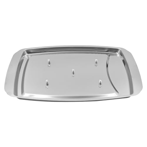 ZONADAH Plato de pavo de acero inoxidable, soporte para platos de pollo frito, bandeja para hornear, sartén para trinchar carne, bandeja gruesa para servir con puntas antideslizantes para cortar y