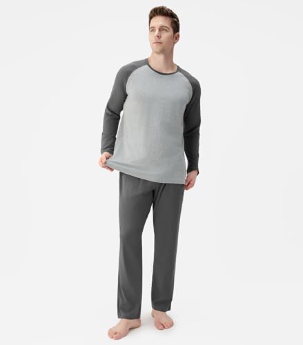DAVID ARCHY Men's Cotton Raglan Sleepwear Long Sleeve Top & Bottom Pajama Lounge Set