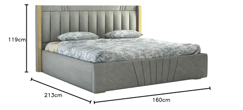 Image of MAMTA DECORATION Upholstered Queen Size Bed with Box Storage for Bedroom Furniture Solid Wood Fabric Bed Wooden Double Bed Cot Palang for Home Living Room and Hotels (Grey)