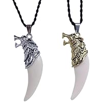 SLAXJNE 2 Collares con Colgante De Diente De Lobo De Imitación,