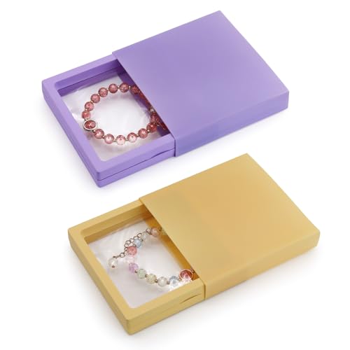 AdiStylinno Caja de joyería, película de polietileno transparente, caja de regalo pequeña para mujeres, joyero de viaje, para pulseras, pendientes, collares, cumpleaños, 9 x 9 x 2 cm (amarillo+morado)