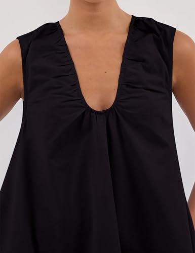Image of Women Summer Sleeveless Babydoll Mini Dress Scoop Neck Loose Fit Tank Dresses Party Ruched Short Dress with Pockets
