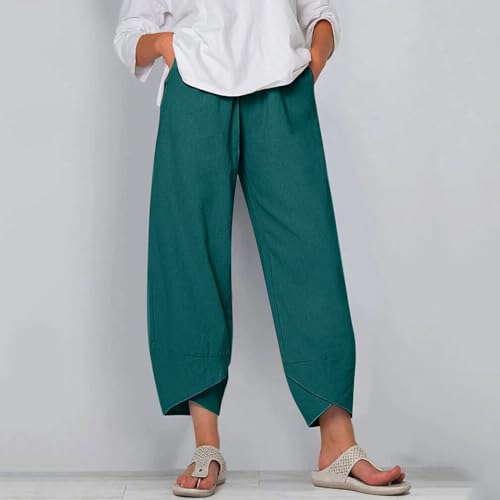 Womens Linen Pants Summer Casual Capri Pants with Pockets Palazzo Cropped Comfy Baggy Trousers High Waisted2