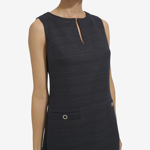 Image of Tommy Hilfiger Women's Sleeveless Split Neck Solid Hopsack Weave Dress