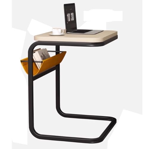 Table de lit en forme de C avec rangement en métal pour canapé et bureau, table d'appoint multifonction avec poche en tissu, finition laiton élégante