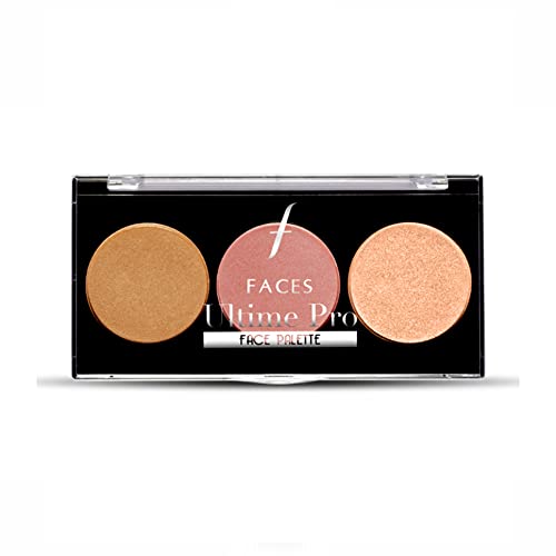 FACES CANADA Ultime Pro Face Palette – Glow 02, 12g | 3-in-1 Bronzer + Highlighter + Blush | Lightweight Long Lasting Luminous Glow | Flawless Shimmer Finish | Silky Smooth Texture | Easy To Blend