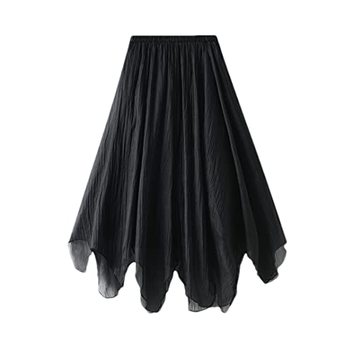 Jupe en tulle noire fluide pour femme - Jupe d'été asymétrique taille haute