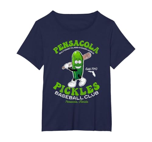 Pensacola Pickles Minor League Retro Baseball Team T-Shirt, Women's Plus, Navy Blue, 2X