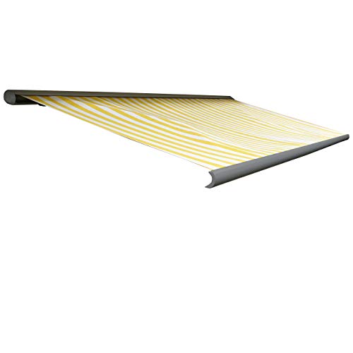 Mendler Elektrische Kassettenmarkise T122, Markise Vollkassette 4x3m - Polyester Gelb/Weiß, Rahmen grau