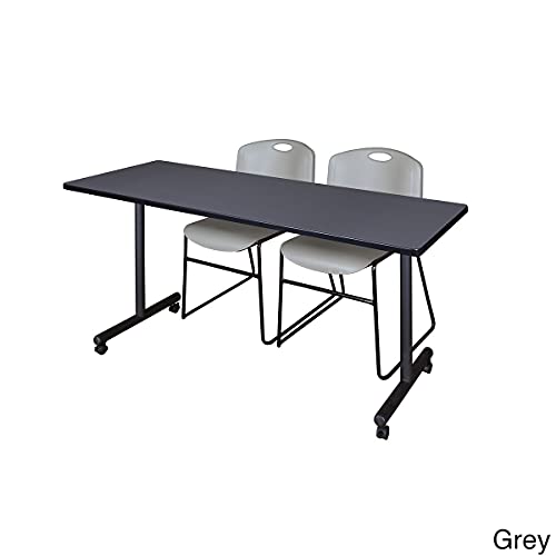 Image of Regency Kobe 66 x 24 in. Mobile T-Base Training Table- Maple, 2 Zeng Stack Chairs- Grey