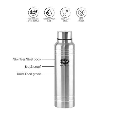 Image of CELLO Mileage Stainless Steel Water Bottle, 1000 ml, 1 Unit, Silver