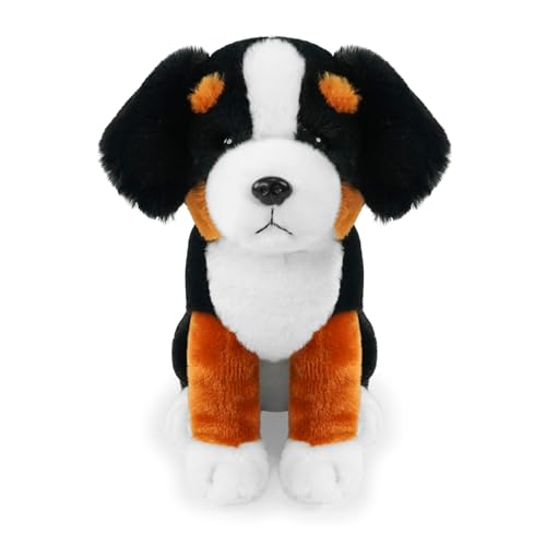 JUSTQUNSEEN Dog Stuffed Animal Bernese Mountain Plush Toy,9" Plush Soft Puppy Stuffed Animal Reasltic Dog Shape,Cuddly Bernese Mountain Dog for Kids and Adults Gifts for Christmas Birthday