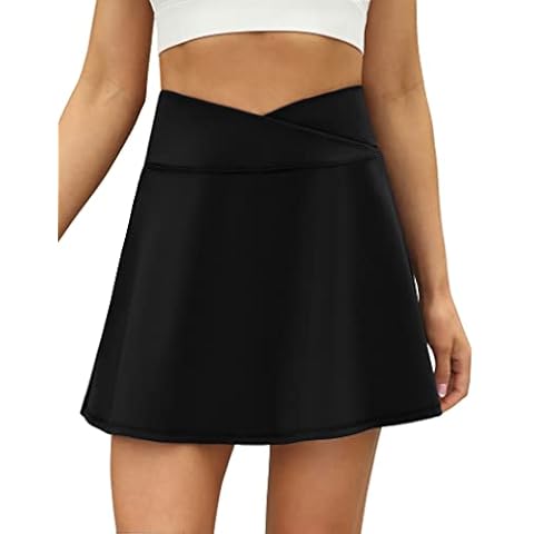 LouKeith Tennis Skirts for Women Pleated Crossover High Waisted Athletic Workout Golf Skorts Skirts with Shorts Pocket Black L Cover