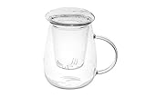 casavetro Teeglas All in one, Große Teetasse mit Sieb und Deckel Tee-Set- XL aus Borsilikatglas (1 x 500 ml)