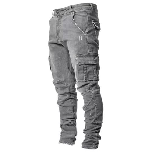 Men's Slim Fit Hip Hop Jeans Straight Leg Side Pocket Pencil Denim Pants for Men Stretch Skinny Cargo Jeans