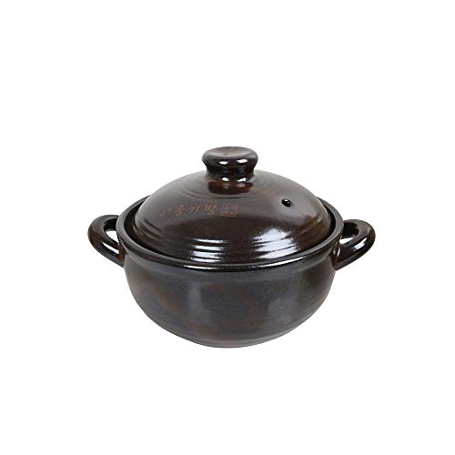 Traditional Korean Onggi Earthenware Ceramic Clay Hot Pot with Lid (1000ml)
