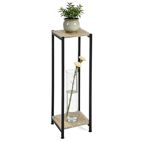 Dipion Extra Tall Plant Stand Indoor,40 Inch Plant Stands,2 Tier Metal Plant Stand with Heavy Duty Wood,Greige and Black