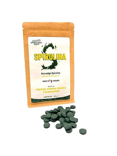 SpirulinaFarm - Spirulina Italiana in Compresse pura- 100% Naturale, Ricca di Proteine e Ferro - Energia e Detox per Sportivi e Benessere Quotidiano - Made in Italy - 90g