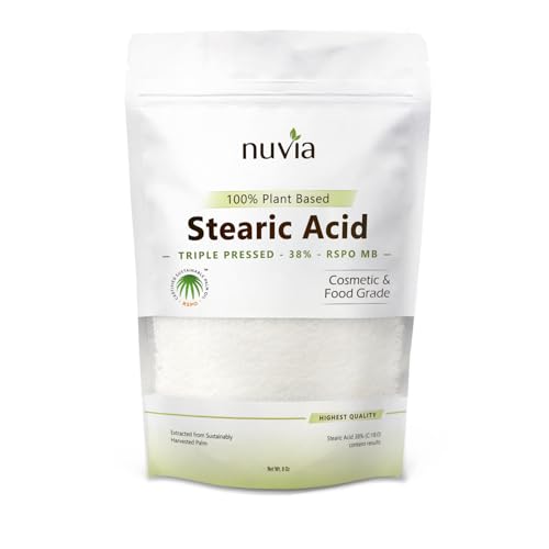 Stearic Acid - 100% Plant Based Food Grade Triple Pressed Certified Sustainable by Nuvia Organics; 8oz