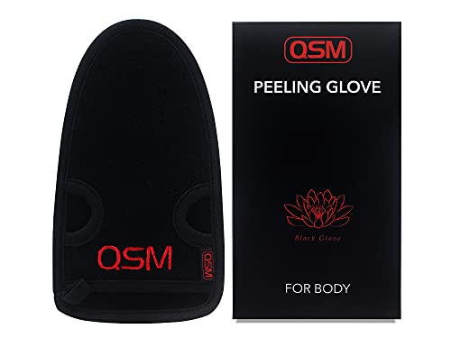 QSM Exfoliating Glove (BLACK) Dead Skin Remover for Body Exfoliating mitt, Tan Removing mitt for Skin, Mongant Exfoliating Glove Erase Flanky Skin Dead Cells & Get your Smooth Soft Silky Skin for Days