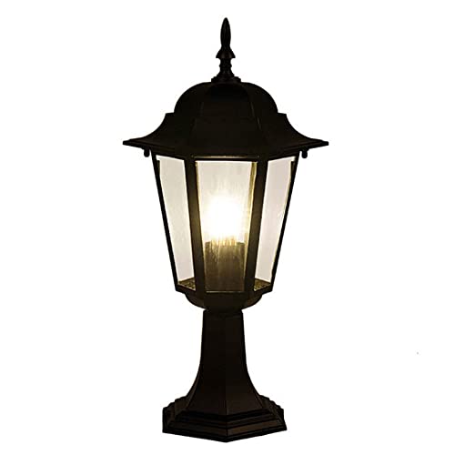 OZBMA Farol de Exterior de Aluminio Resistente a la Intemperie con Pantalla de Vidrio Transparente, luz de Poste Negra para Patio, Porche, Patio, Blanco cálido (luz Blanca)