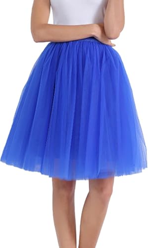 Blauer Tüllrock Damen Blau,Tüllrock Lang Damen Mit Elastische Hohe Taille Puffy Tüll Röcke Tütü Rock Rockabilly Midirock Große Größen A-Linie,Karneval Feen Kostüm,01 Bu1,L
